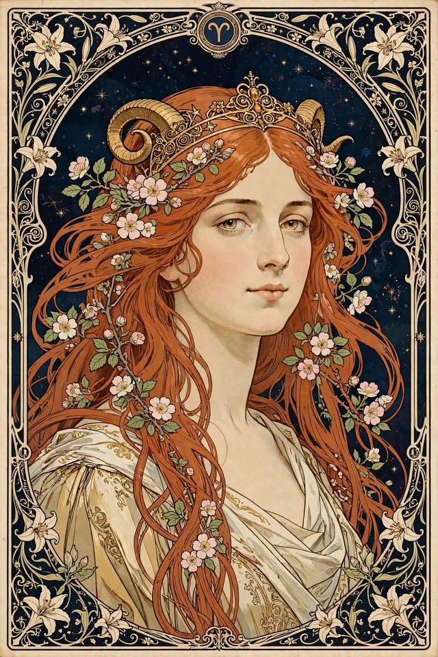 Your Personal Star Book cover — Mucha Goddess Aries edition