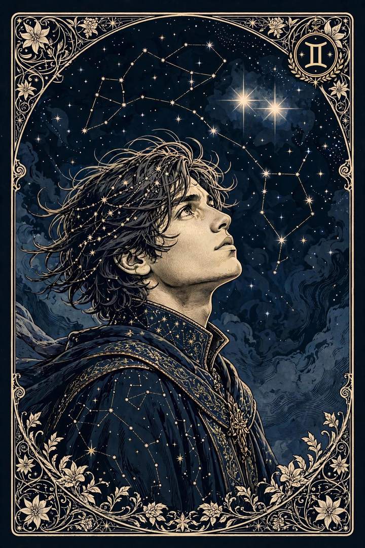 Your Personal Star Book cover — Mucha Male Gemini edition