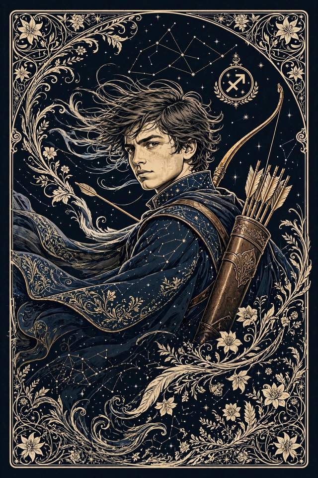 Your Personal Star Book cover — Mucha Male Sagittarius edition
