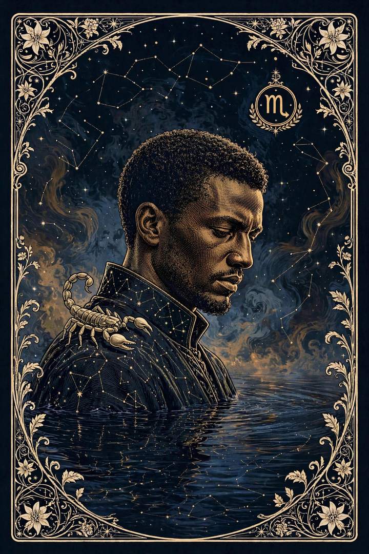Your Personal Star Book cover — Mucha Male Scorpio edition